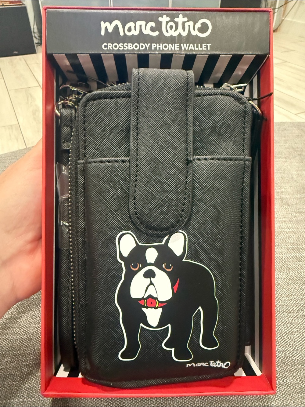 Marc Tetro Black Crossbody Phone Wallet with Bulldog Graphic